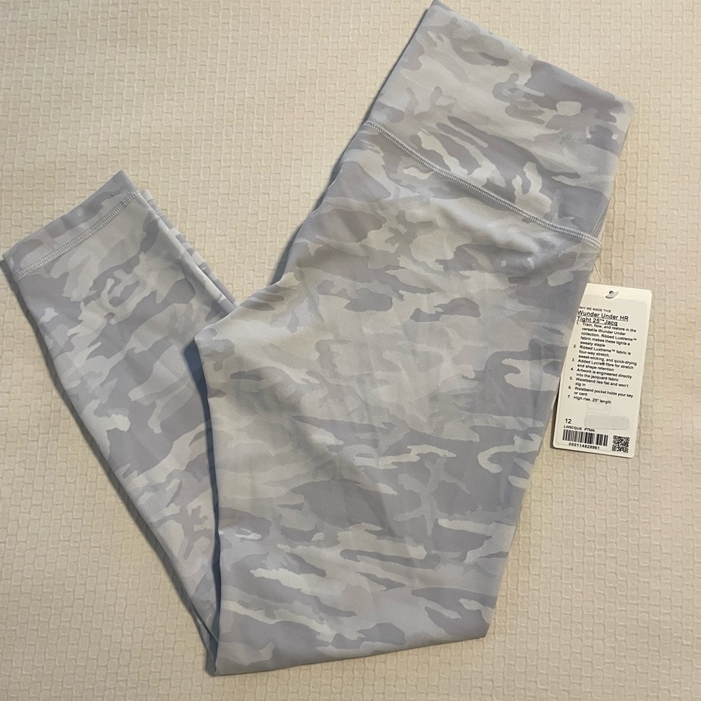 NWT Lululemon Wunder Under 25" Ribbed Tight Gray Camo